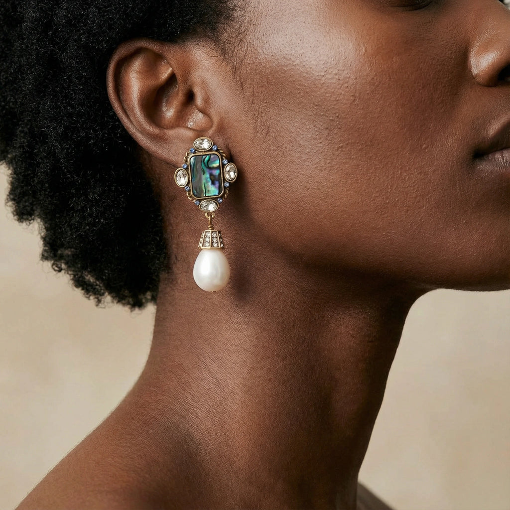 Boucles d'oreilles pendantes en perle céleste