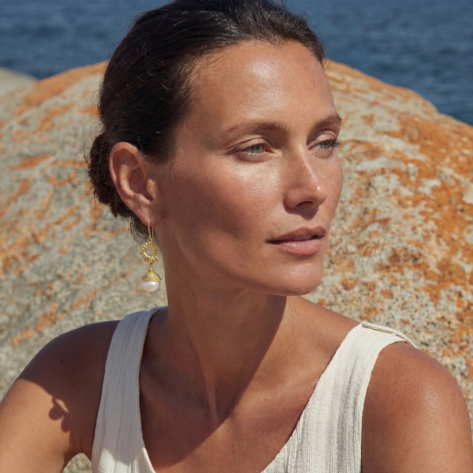 Boucles d'oreilles pendantes Sunburst Pearl