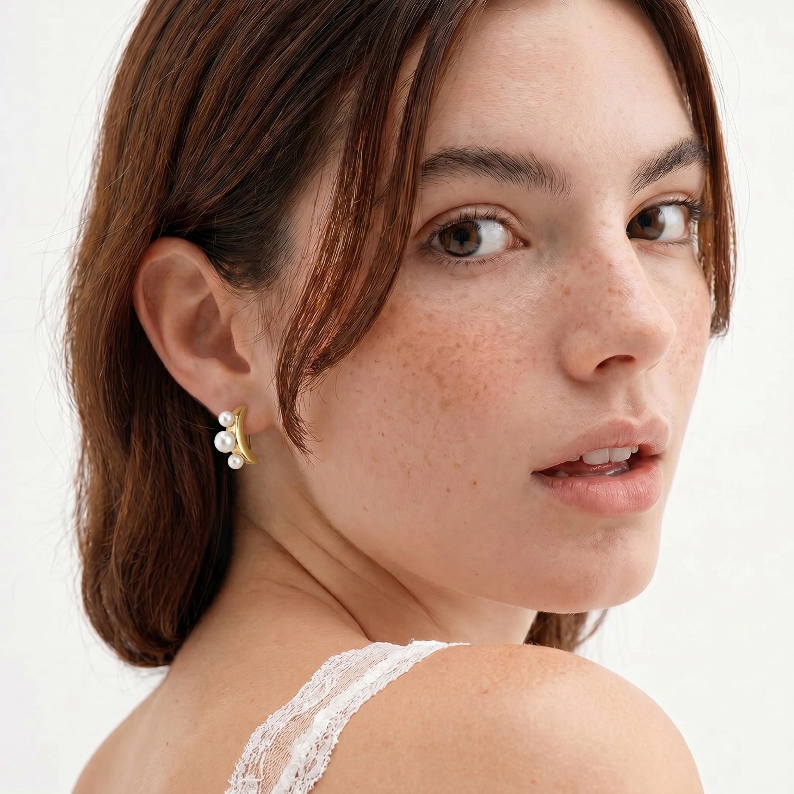 Boucles d'oreilles courbes Pearl Trio